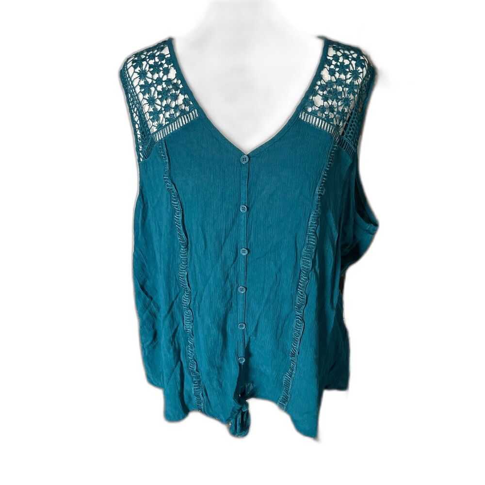 Lane Bryant Blue Crochet Shoulder Button-Up Sleeveless Blouse Tank Top 20
